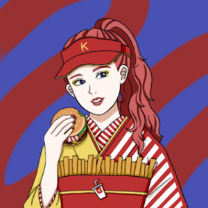 Pop Kimono Art #026 ハンバーガー Hamburger